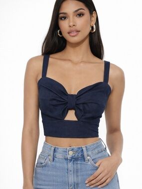 STUDIO F Navy Bow-Front Cropped Tank Top - Women